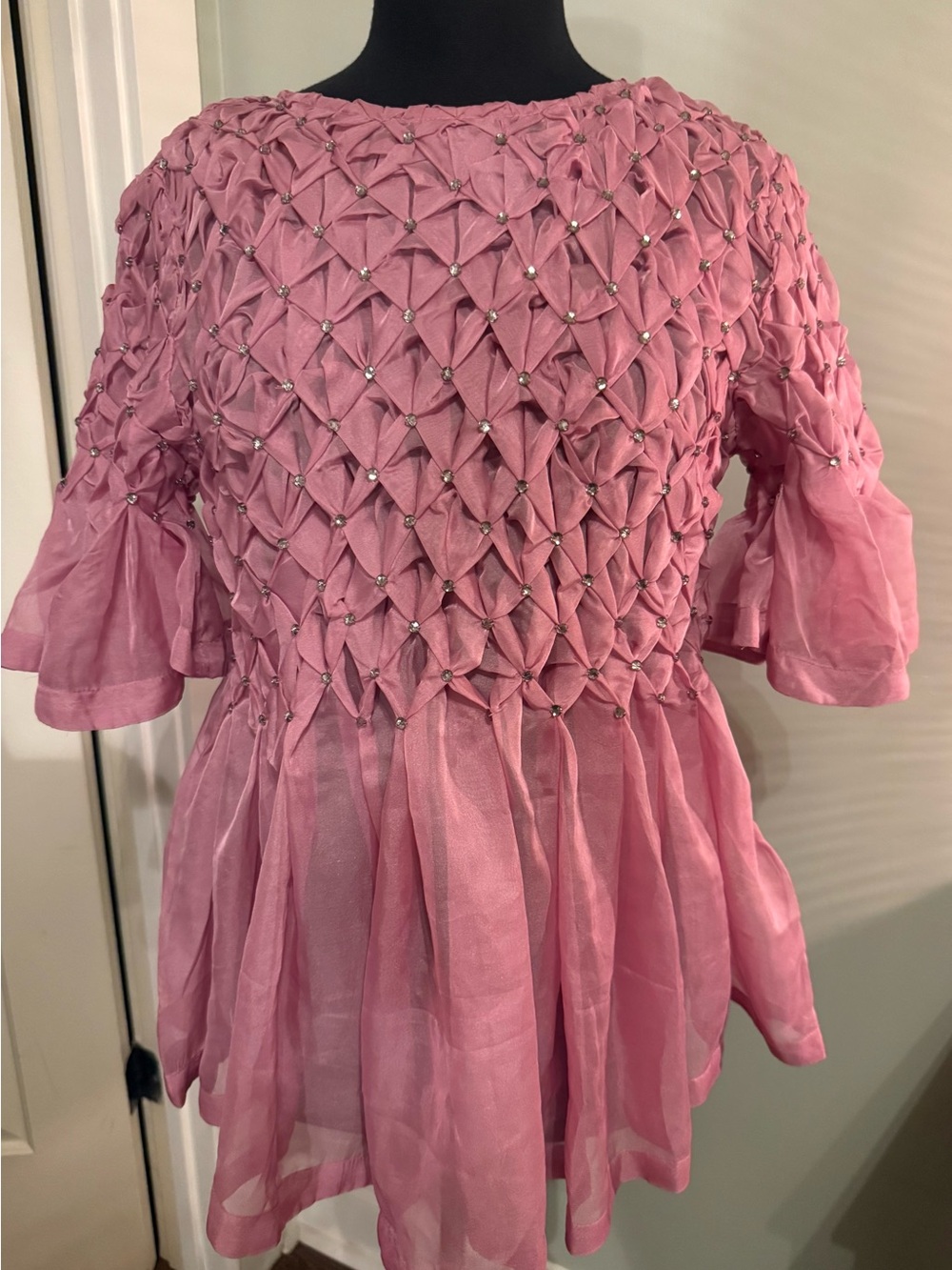 NWOT- Anthropologie Maeve Pink flutter baby doll top